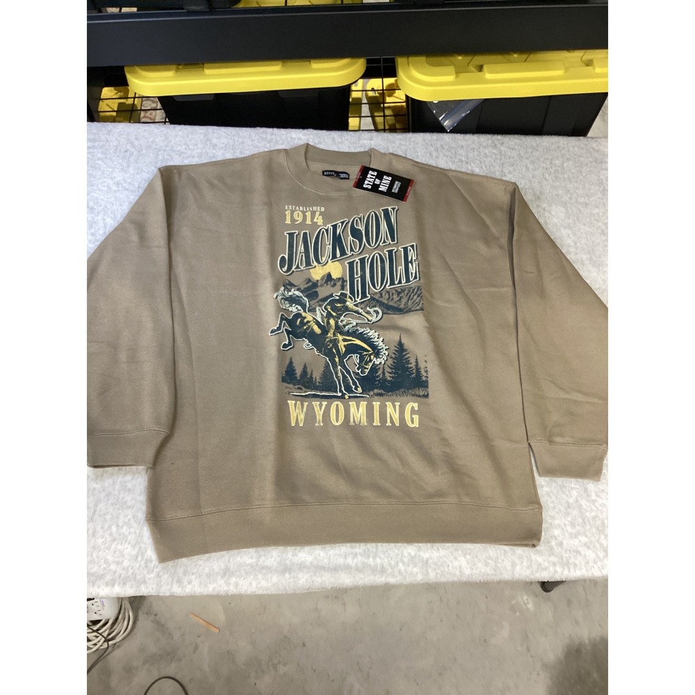 State of Mine Jackson Hole Wyoming Graphic Crewneck Sweatshirt Taupe Mens XL NWT